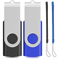 Eastbull USB-2.0-Stick mit Drehgelenk, 2 Stück, Flashlaufwerk, Speicherstick (unterschiedliche Farben mit Schlüsselband) Mehrfarbig schwarz/blau 32 GB