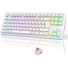 TECURS Mechanical Keyboard - Gaming Keyboard Wireless Programmable 80% TKL QWERTZ with Red Switch, RGB Lighting, Multimedia Keys, Mechanical Keyboard for iPhone/PC/Mac/PS4/PS5, White