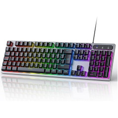 OMOTON Wired Gaming Keyboard, Full Format Keyboard with Multimedia Keys for Windows, 26 Keys without Conflicts, German QWERTZ Layout