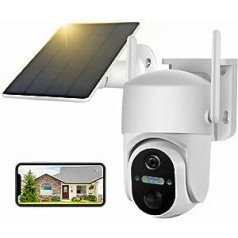 HOSAFE.COM Solar Surveillance Camera Outdoor Battery with Solar Panel, PTZ Camera Surveillance Outdoor WiFi, Outdoor Camera 2K Colour Night Vision, 2-Way Audio, IP66 Waterproof, SD Card Slot