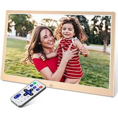 TSITSC 12 Inch Digital Photo Frame, 1280 x 800 IPS Screen, Metal Electronic Picture Frame, Calendar/Clock Function/Music/Photo/Video Player with Remote Control, Supports USB/SD Card (Gold)