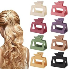 Heyu-Lotus 8 Pieces Hair Claw Clips Medium Hair Claw Clamp for Women and Girls Color Matte Non-Slip Rectangle Hair Clips for Medium/Long Hair and Fine/Thick Hair Hair Accessories for Women