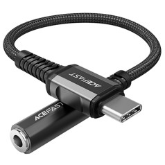 Acefast AUX USB-C līdz 3,5 mm mini ligzdai 18 cm audio austiņu adapteris, melns