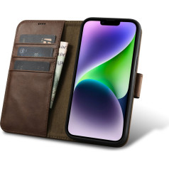 Icarer 2in1 ādas atlokamais vāciņš iPhone 14 Plus anti-RFID eļļas vaska maka futrālis tumši brūns
