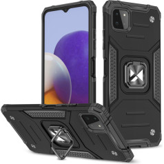 Bruņots korpusa vāciņš + magnētisks turētājs Samsung Galaxy A22 4G Ring Armor melns
