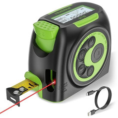 Huepar Tape Measure Laser Rangefinder 2 in 1, 60 m Tape Measure Laser Measure & 5 m Tape Measure USB Charging with HD LCD - Pythagorean, Area, Volume, Measurement, Digital Rangefinder