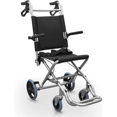 QUIRUMED Folding Wheelchair Special Home Transfer Aluminium Lightweight Folding Armrests Folding Footrests Lever Brakes with Strap Up to 120kg