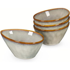 Henten Home Stoneware Pasta Bowls, Set of 4, Dessert Bowl, Snack Bowl, Ice Bowl, Bowl 600 ml, Vintage Beige Design