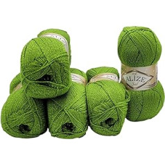 5 x 100 g Alize Glitter Wool SAL for Knitting and Crocheting, 500 g Metallic - Wool (Green 210)