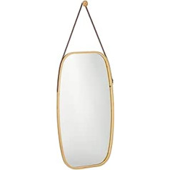 Relaxdays Hanging Mirror, Bamboo Frame, Adjustable Strap, Oval Wall Mirror, Modern, Hallway, Bedroom & Living Room, Natural, Glass, 76.5 x 43.5 x 1.5 cm