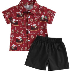 Owegvia Baby Boy Clothes Christmas Gentleman Set Santa Claus Printed Short Sleeve Button Shirt + Shorts Toddler Boy Clothes