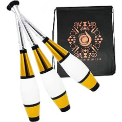 Juggle Dream 3 x Euro Clubs - Gold - Great Beginner to Advanced Juggling Clubs with Cascade Juggling Bag