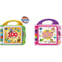VTech Baby My 100 Word Book Animals - Interactive Picture Dictionary for Learning First Words - 2-5 Years & Baby My 100 Word Book Pink Interactive Picture Book for Learning First Words 2-5 Years