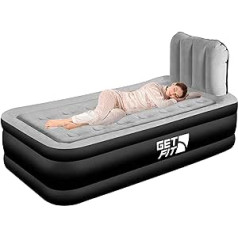 Get Fit Air Bed with Built-in Electric Pump - 99 x 196 cm Premium Single Air Bed - Inflatable Bed with Headboard and Free Inflatable Cushion - Raised Inflatable for Camping