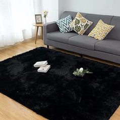 Choshome Rug, Living Room Rug, Super Soft CHOSHOME Shaggy Rug, Fluffy Non-Slip Underside, Modern Rugs, Shaggy Rug, Plain Deep-Pile Rugs, Long Pile Rugs, 120 x 180 cm, Black