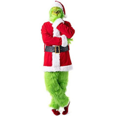 Grinch Christmas Costume Funny Adult Costume Includes Mask Green Monster Costume for Men Christmas 7 Pieces Grinch Cosplay