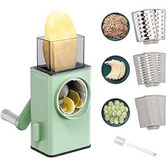 Rotating Potato Grater Kitchen Mandolin 3 in 1 Vegetable Cutting Drum, 3 Stainless Steel Blades. Cheese Grater with Crank (Chopped, Sliced, Julienne)