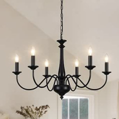 QAREHL Chandelier Vintage Cymbal Light Black, 6 Bulbs Pendant Lamp Living Room with E14 Socket, Black Chandelier for Bedroom, Kitchen, Hallway