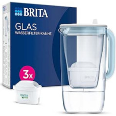 BRITA Glass Water Filter Jug Light Blue (2.5 L) with 3 Maxtra Pro All-in-1 Cartridges - Premium Design Glass Jug Robust & Lightweight / Reduces Limescale, Chlorine, Pesticides, Metals such as Lead and