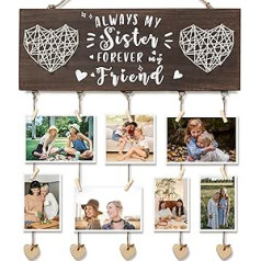Sister Gifts from Sister, Birthday Christmas Gifts Picture Frame for Sister Bff Bestie Best Friend, Wooden Photo Hanging Christmas Card Holder