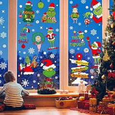 Weihnachts-Fensteraufkleber, groß, Weihnachts-Fensteraufkleber, 113 Stück, 9 Blatt, niedliche, doppelseitige bunte Weihnachtsfensterdekorationen, Fensteraufkleber, Weihnachtsszene für Zuhause,