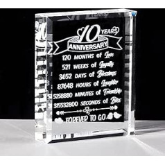 Romantic 10th Anniversary Gifts for Her 10 Years Wedding Crystal Gifts for Wife K9 Crystal Glass Plaque Happy 10th Anniversary Christmas Keepsake Gifts for Women (10 Years)