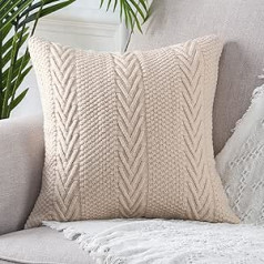 Mandioo Cotton Knitted Beige Decorative Throw Cushion Covers Soft Cosy Decorative Cushion Cover Luxury Modern Decorative Couch Cushion Covers for Sofa Couch Living Room 50 x 50 cm