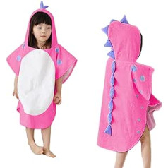 Verve Jelly Children's Towel Poncho with Hood, Cotton Wrap Dress, Boys and Girls, Terry Cloth Poncho with Hood, Ideal for Holidays, Swimming, Surfing, Beach, Bathing (Pink)