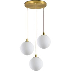 HJXDtech Minimalist 3 Lights Matt White Glass Ball Pendant Lights Cluster Modern E27 Brass Braided Flex Wire Pendant Lamp Ceiling Light for Bedroom Salon Kitchen