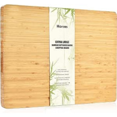 Harcas's Extra Large Butchers Block Bamboo Chopping Board Premium organic chopping board 45 x 34 x 3 cm (cm). Professional bamboo wood with drip groove.