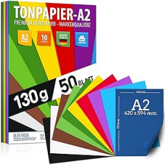 50 Sheets Colourful Paper DIN A2 130 g/m² Coloured Paper Set 10 Colours - Craft Paper & Coloured Sheets Cardboard, Children & DIY Sheets, Accessories for Crafts for Photo Album Gifts, Be Creative,