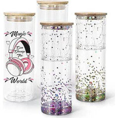sweet grain Sublimation Snow Globe Glass Blanks with Bamboo Lid and Straws, 4 Pack 750ml Sublimation Cup Double Wall Clear Iced Coffee with Pre-Drilled Hole for Snow Globe