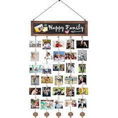 IULONEE Photo Frame Collage Photo Wall Photo Frame Collage Wall Decoration Photo Collage Picture Frame Photo Wall Hanging Picture Frame with 30 Wooden Clips for Birthday Wedding Christmas (Brown)