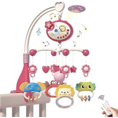 Baby Crib Mobile with Remote Control, Star Projector & Timing Function, Musical Mobile for Bed with Light and Melodies, Hanging Rotating Rattles Toy for Newborns (Red)