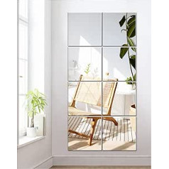TOLOVIC Wall Mirror Self-Adhesive Glass Mirror HD Mirror Tiles Self-Adhesive Door Mirror Full Body Mirror Adhesive Mirror for the Wall Living Room Bedroom Bathroom Hallway, 20.5x20.5cm