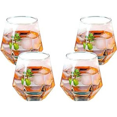 NAVACALA Diamond Whiskey Glasses, Set of 4 Water Juice Glasses, Tilted Scotch Glass, 300ml Whiskey Glass, Glassware for Bourbon/Rum/Bar Tumbler (Rainbow)