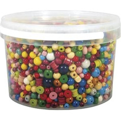 Rayher Holzperlen, poliert, Größen und Farben gemischt, 4 – 16 mm ø, Dose 1200g, Schmuckperlen, Bastelperlen, lutschecht, speichelecht, schweißfest, 1209400