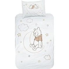 MTOnlinehandel Winnie the Pooh Flannel Bed Linen, 1 Pillowcase 40 x 60 cm + 1 Duvet Cover 100 x 135 cm, Winnie the Pooh, Moon and Stars