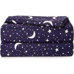 Heritage Kids 3 Piece Flat Sheet Set, Flat Sheet, Fitted Sheet & 1 Pillow Case, Constellation Print, Double, Navy Blue, K687913