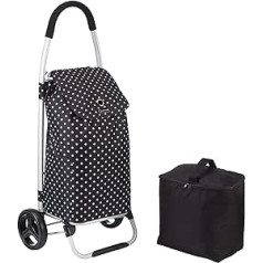 KitchenCraft Faltbarer Einkaufswagen auf Rädern mit abnehmbarer Kühltasche für Tiefkühlkost, robustes Metall und spritzwassergeschütztes Polyester, 45 x 33 x 100 cm, schwarzer Tupfenprint
