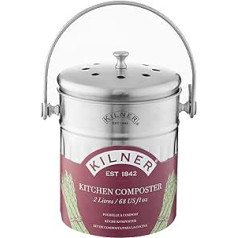 Kilner Küchen Komposter Edelstahl | 2 Liter Biomülleimer Küche | 17,5x14,5x20 cm | Deckel mit Luftlöchern und integriertem Aktivkohlefilter | Geruchsdicht | für alle kompostierbaren Küchenreste
