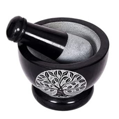 Divit Shilp Mortar and Pestle, Made from Heavy Duty Polished Hard Stone, Natural Stone Grinder for Spices, Pastes, Herbs, Spices etc. (Tree of Life)