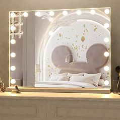 Cassilando Bluetooth Hollywood Mirror with Lighting, Makeup Mirror with 18 Dimmable Hollywood Bulbs and USB Charging for Table Mirror or Wall Mirror, White