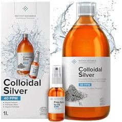 Institut Katharos Colloidal Silver 100% Natural 1L ● 40 PPM ● With Refillable 30 ml Spray ● Ebook Included ● Cosmos Natural Certified ● Institut Katharos
