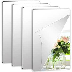 Augshy Pack of 4 Self-Adhesive Tile Mirrors, 15 x 10 cm, Self-Adhesive Flexible Mirrors, Not Glass, DIY Acrylic Wall Decoration, Decorative Mirror, Frameless Wall Mirror