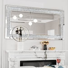 Artloge Decorative Crystal Wall Mirror, 120 x 60 cm, Rectangular Mirror with Metal Hooks, High-Quality Bathroom Mirror for Bathroom, Living Room, Bedroom