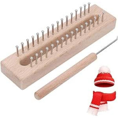 Wooden Knitting Frame with Elbow Crochet Hook Rectangle Hand Weaving Machine Knitting Board 32 Pins for Crafts Scarves, Sweaters, Scarves and Hats