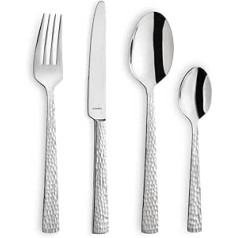 Amefa Felicity Cutlery Set, 24-Piece Cutlery Set, Cutlery Set for 6 People, 18/0 Stainless Steel, 13/0 Blade Steel, Hammered Handle, with Knife, Fork, Spoon and Coffee Spoon