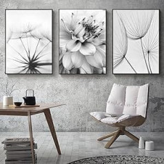 Trayosin 3-Piece Premium Poster Set Aesthetic Flower Black White Feather Dandelion Pictures Modern Wall Pictures Living Room Bedroom Wall Decoration Art without Frame (B, 50 x 70 cm)