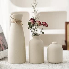 Sawoake Beige Ceramic Vases Set of 3 Small Flower Vases for Decor, Modern Rustic Farmhouse Home Decor, Decorative Vases for Pampas Grass Idea Shelf (Beige)